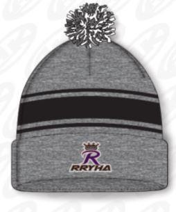 RRYHA Knit Hat Stripe with POM grey blk strip